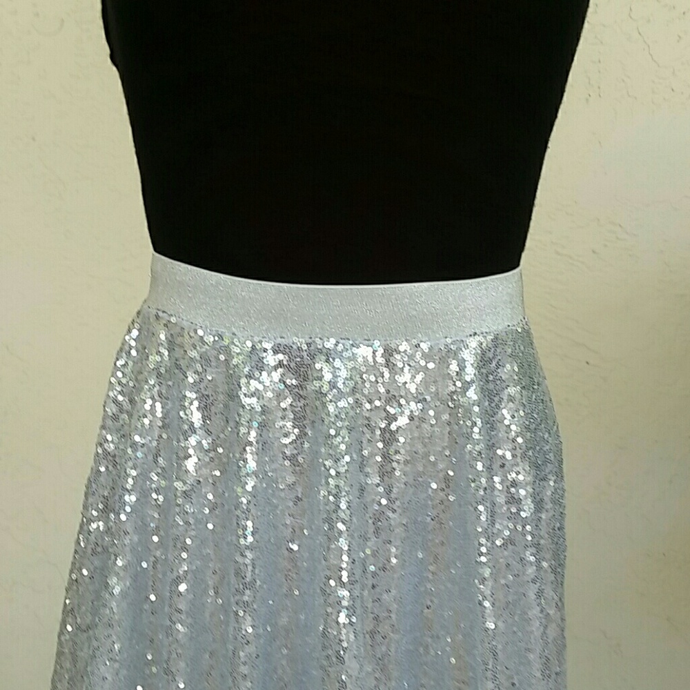 Ladies Silver Sequin Ball Gown Skirt - Picture 6 of 11
